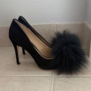 Fur Pom-Pom Black Heels
